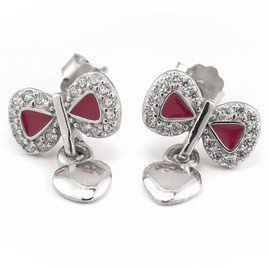 Kolczyki Srebrne Kokardki z Serduszkiem