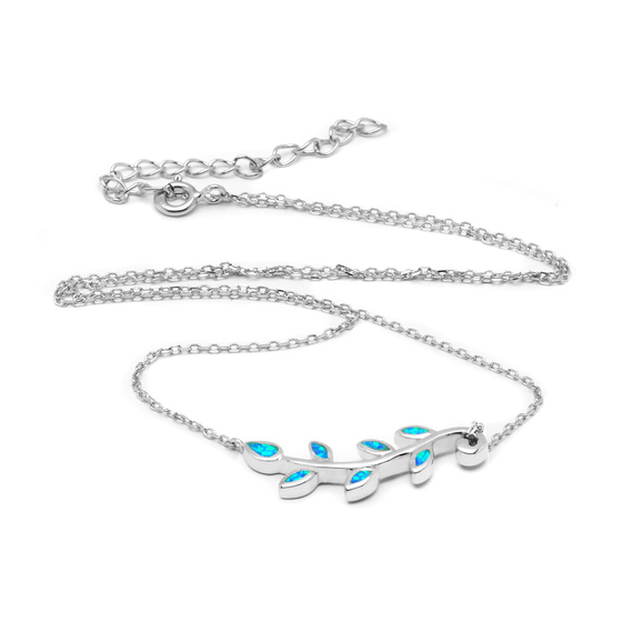 Srebrny Naszyjnik Listek z Niebieskim Opalem