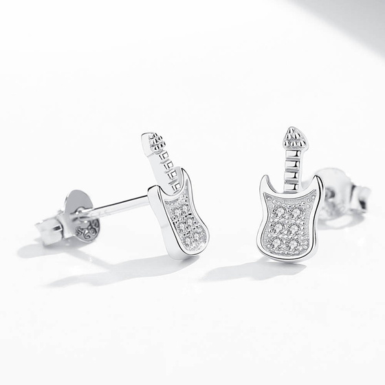 Srebrne Kolczyk Gitara z Cyrkoniami
