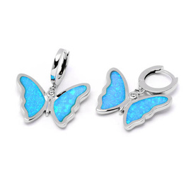 Srebrne Kolczyki Motyl z Niebieskim Opalem