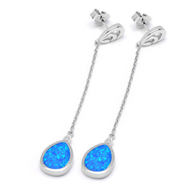 Srebrne Kolczyki na Łańcuszku z Niebieskim Opalem