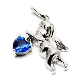 Zawieszka Srebrna Aniołek z Szafirowym Sercem