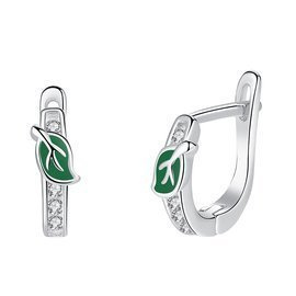 Srebrne Kolczyki Zielone Listki