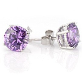 Srebrne Kolczyki z Ametystowymi Cyrkoniami 5mm