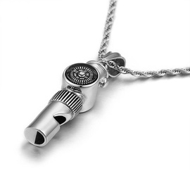 Duża Zawieszka Gwizdek z Kompasem Stal Szlachetna