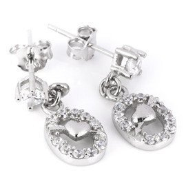 Kolczyki Srebrne Owale z Sercem Cyrkonie