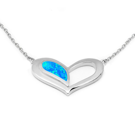 Srebrny Naszyjnik Serce z Niebieskim Opalem