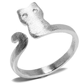 Srebrny Pierścionek z Kotkiem Regulowany Rozmiar