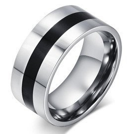 Szeroka Obrączka ze Stali z Czarnym Paskiem