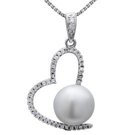 Srebrna Zawieszka Serce z Białą Perłą