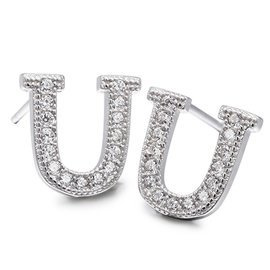 Srebrne Kolczyki Literki U z Cyrkoniami
