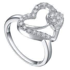 Pierścionek Srebrny Duże Serce z Cyrkoniami