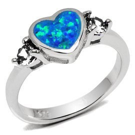 Srebrny Pierścionek Serce z Opalem i Cyrkonią