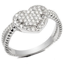 Srebrny Pierścionek Serce Wysadzany Cyrkoniami