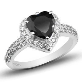 Pierścionek Srebrny z Czarnym Sercem i Cyrkoniami