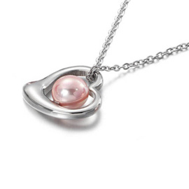 Naszyjnik Serce z Perłą Stal Szlachetna