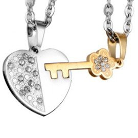 Komplet 2 Naszyjników dla Pary Serce i Kluczyk