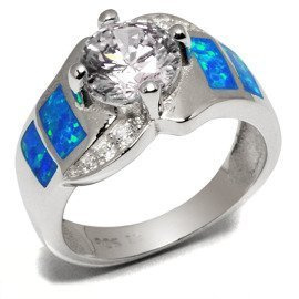 Szeroki Pierścionek Srebrny z Opalem i Cyrkoniami