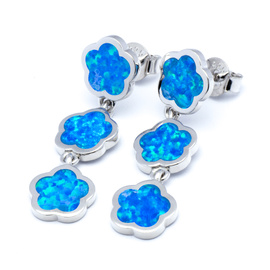 Srebrne Kolczyki Kwiatuszki z Niebieskim Opalem