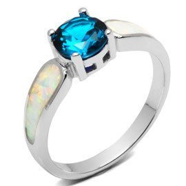 Pierścionek Srebrny z Błękitną Cyrkonią i Opalem