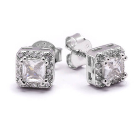 Srebrne Kolczyki Kwadraty Wysadzane Cyrkoniami