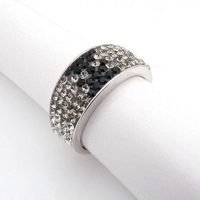 Srebrna Obrączka z Białymi i Czarnymi Kryształkami