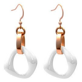 Złote Kolczyki z Białą Ceramiką Stal Szlachetna