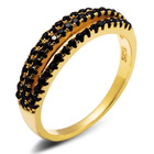 Pierścionek Srebrny Złoty z Czarnymi Cyrkoniami