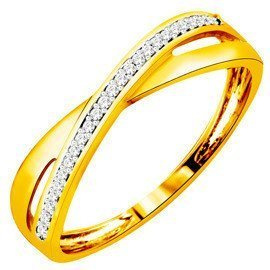 Pierścionek Złoty Przeplatany Brylantami 0.08ct