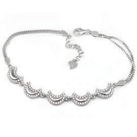 Srebrna Bransoletka Księżyce Białe Cyrkonie