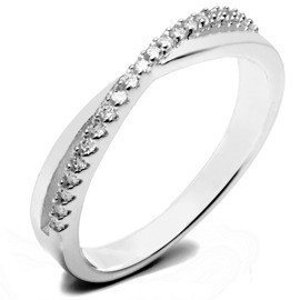 Pierścionek Srebrny Przeplatany Białymi Kamieniami