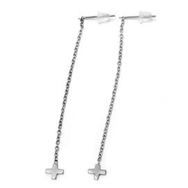 Srebrne Kolczyki na Łańcuszku z Krzyzykiem