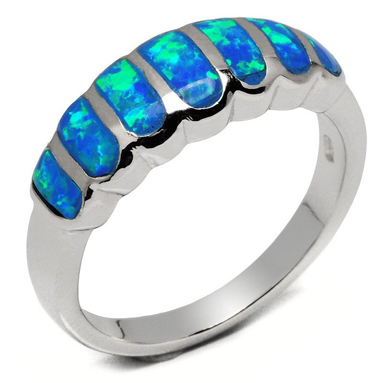 Pierścionek Srebrny z Błękitnymi Opalami