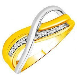 Złota Obrączka Pierścionek Przeplatany Brylanty