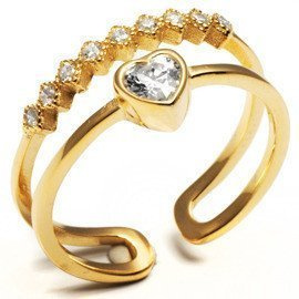 Pierścionek Srebrny Pozłacany Serce z Cyrkoniami
