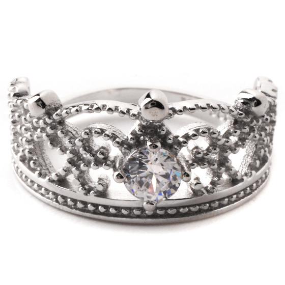 Srebrny Pierścionek w Kształcie Korony z Cyrkonią