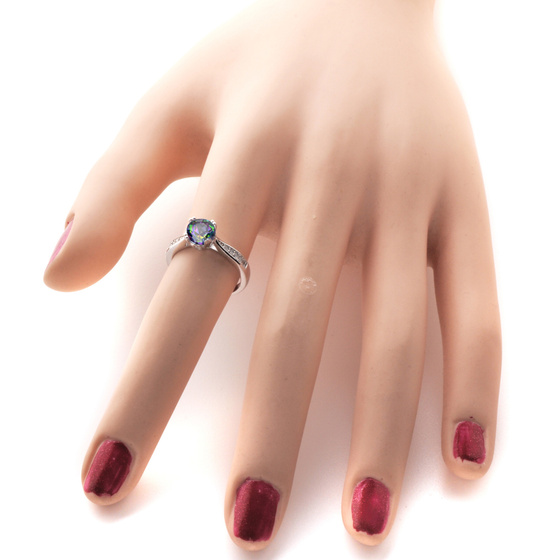 Srebrny Pierścionek z Okrągłą Cyrkonią Multikolor