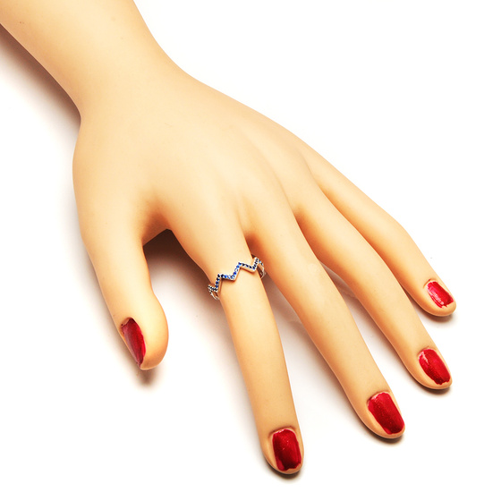 Srebrny Pierścionek Zygzak Szafirowe Cyrkonie