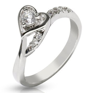 Pierścionek Srebrny Serce z Brylantową Cyrkonią