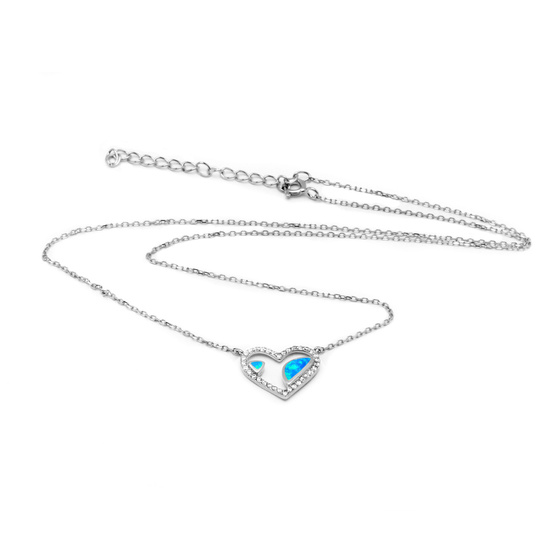 Srebrny Naszyjnik Serce z Niebieskim Opalem