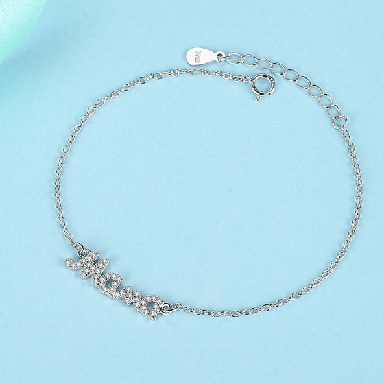 Bransoletka Srebrna Napis MAMA z Cyrkoniami