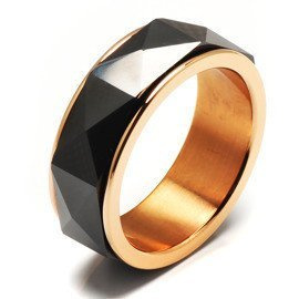Obrączka z Czarną Ceramiką Złota Stal Szlachetna