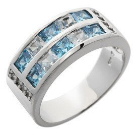 Srebrna obrączka z Błękitnymi i Białymi Cyrkoniami