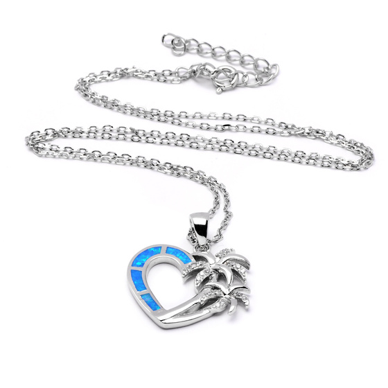 Srebrny Naszyjnik Serce z Niebieskim Opalem