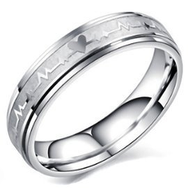 Obrączka Motyw Wykresu EKG Serca Stal Szlachetna