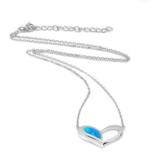 Srebrny Naszyjnik Serce z Niebieskim Opalem