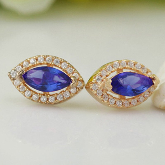 Złote Kolczyki ze Srebra z Szafirowymi Cyrkoniami