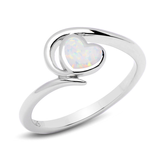Srebrny Pierścionek Serce z Białym Opalem