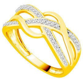 Szeroki Złoty Pierścionek Wysadzany Brylantami