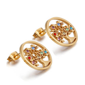 Złote Kolczyki Drzewko Szczęścia Stali Szlachetnej